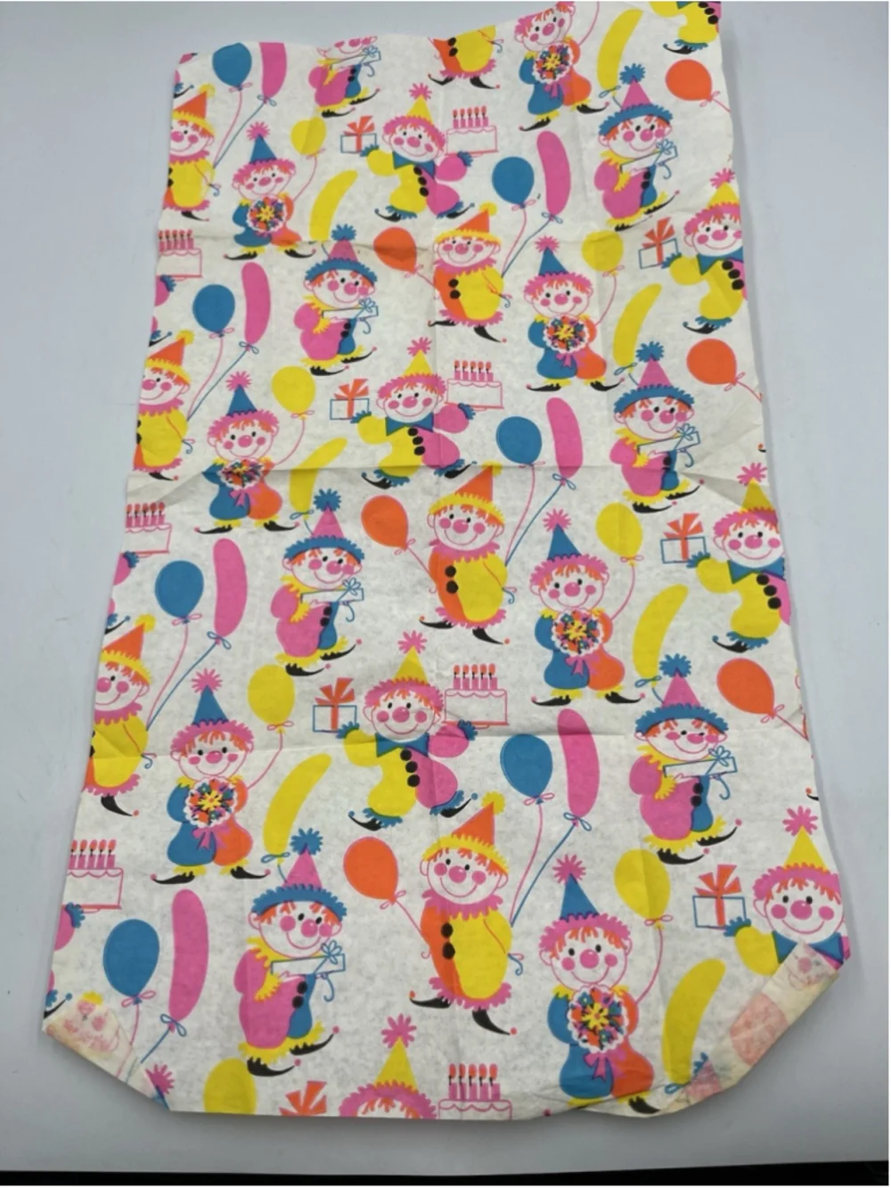 Vintage Tissue Paper 1960s Clowns Birthday 1 Sheet SEE ALL BRIGHT PRINT